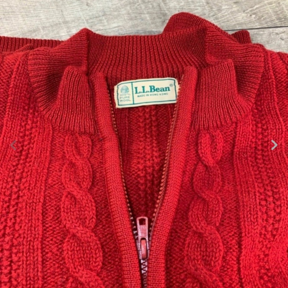 Vintage LL Bean Red Wool 1/4 Zip Chunky Cable Wool Pullover Sweater Men's Large